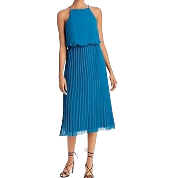 Sam Edelman Blouson Pleated Teal Dress, Size 12, New with Tag with one tiny flaw - Picture 1 of 6